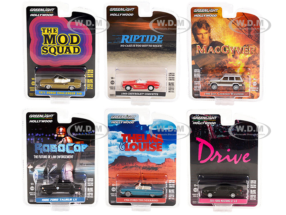 Hollywood Series Set of 6 pieces Release 34 1/64 Diecast Model Cars by Greenlight