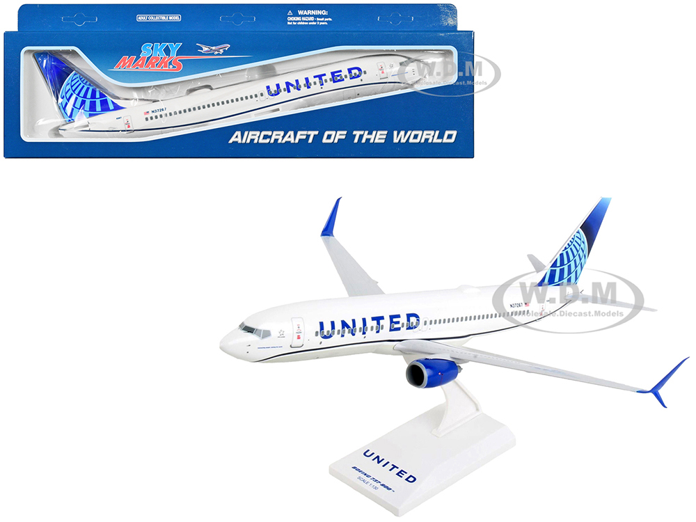 Boeing 737-800 Commercial Aircraft with Wi-Fi Dome United Airlines (N37267) White with Blue Tail (Snap-Fit) 1/130 Plastic Model by Skymarks