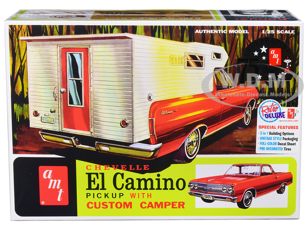 Skill 2 Model Kit 1965 Chevrolet El Camino with Camper 3-in-1 Kit 1/25 Scale Model by AMT