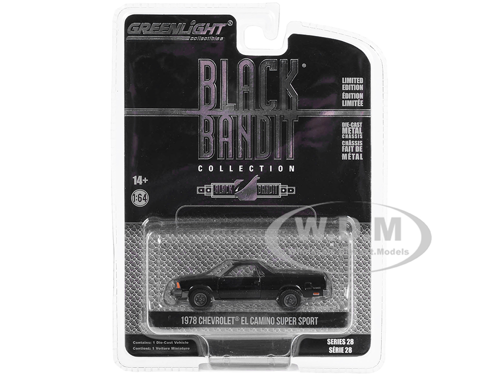 1978 Chevrolet El Camino Super Sport Black Black Bandit Series 28 1/64 Diecast Model Car by Greenlight