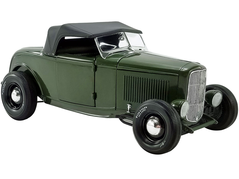 Image of 1932 Ford Roadster "Green with Envy" Olive Drab Green with Black Top Limited Edition to 498 pieces Worldwide 1/18 Diecast Model Car by ACME