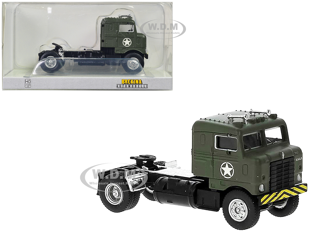 1950 Kenworth Bullnose Truck Tractor Olive Drab United States Air Force 1/87 (HO) Scale Model Car By Brekina