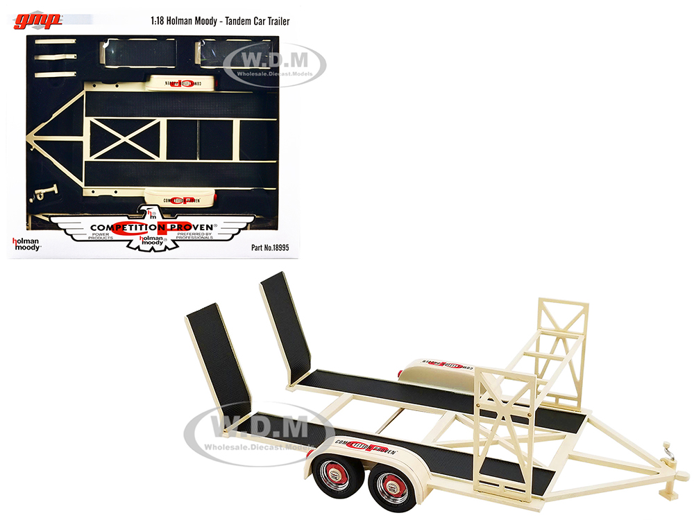 Tandem Car Trailer with Tire Rack Beige "Holman Moody - Competition Proven" 1/18 Diecast Model by GMP