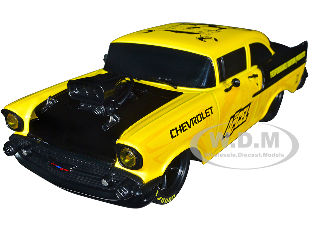 1957 Chevrolet 210 Hardtop Yellow and Black with Graphics Accel Limited Edition to 2650 pieces Worldwide 1/24 Diecast Model Car by M2 Machines