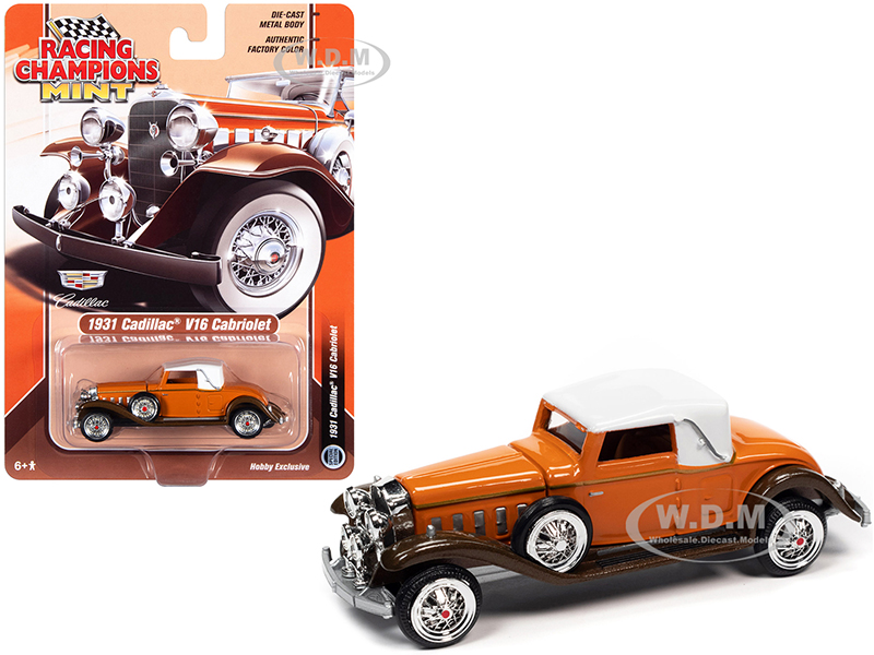 1931 Cadillac V16 Burnt Orange And Brown Metallic With White Top 1/64 Diecast Model Car By Racing Champions