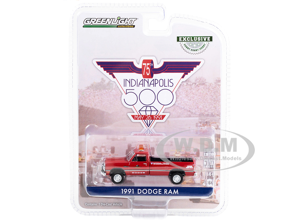 1991 Dodge Ram D-250 Pickup Truck Red 75th Annual Indianapolis 500 Official Truck (1991) Hobby Exclusive Series 1/64 Diecast Model Car by Greenlight