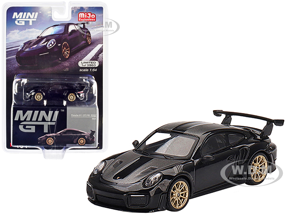 Porsche 911 (991) GT2 RS Weissach Package Black with Carbon Stripes Limited Edition to 3960 pieces Worldwide 1/64 Diecast Model Car by True Scale Min