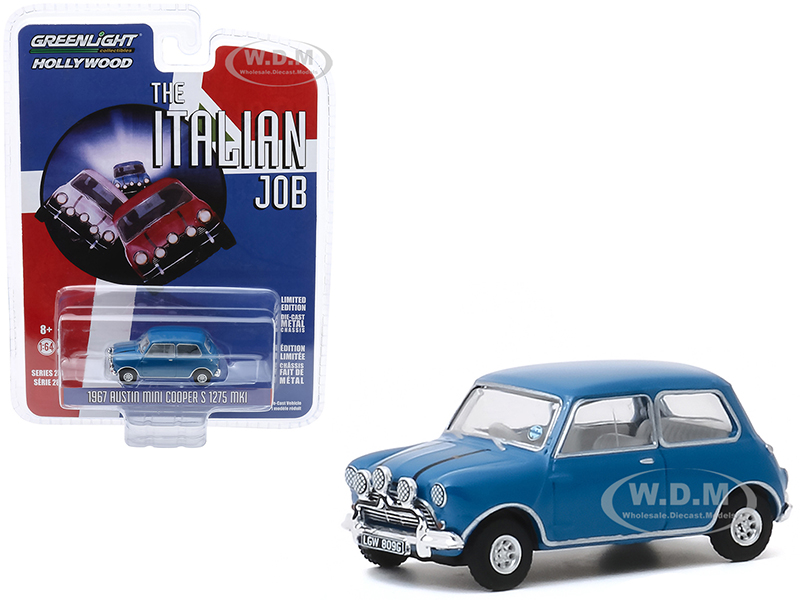 1967 Austin Mini Cooper S 1275 MkI Blue The Italian Job (1969) Movie Hollywood Series Release 28 1/64 Diecast Model Car by Greenlight