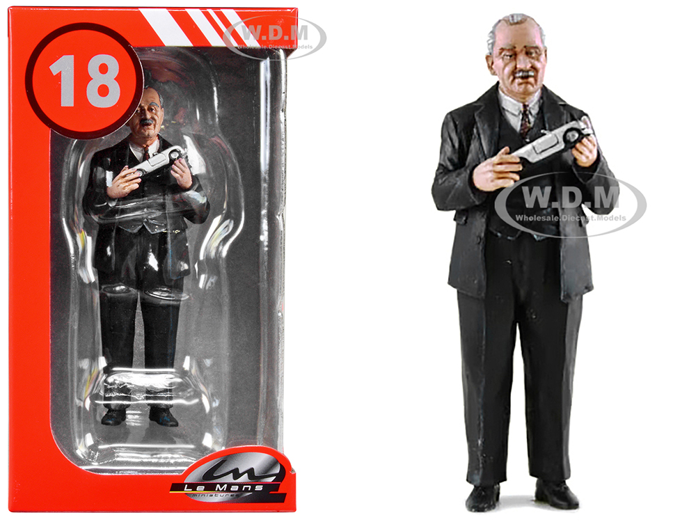Ferdinand Porsche Standing Holding a Model Porsche Figure for 1/18 Scale Models by Le Mans Miniatures
