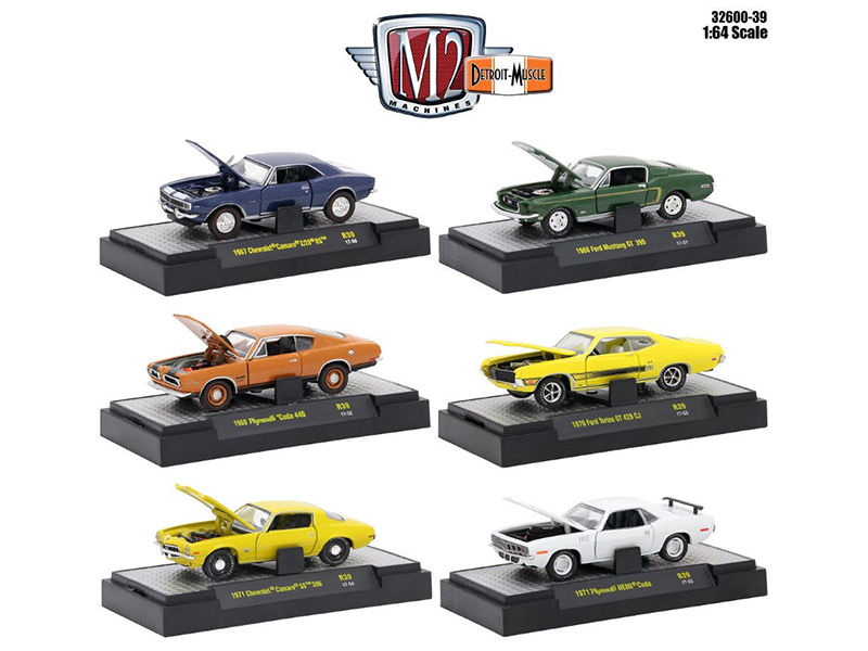 Detroit Muscle 6 Cars Set Release 39 In Display Cases 1/64 Diecast Model Cars By M2 Machines