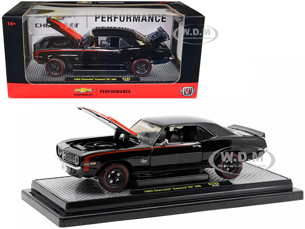 1969 Chevrolet Camaro SS 396 Black with Bright Red Stripes Limited Edition to 6550 pieces Worldwide 1/24 Diecast Model Car by M2 Machines