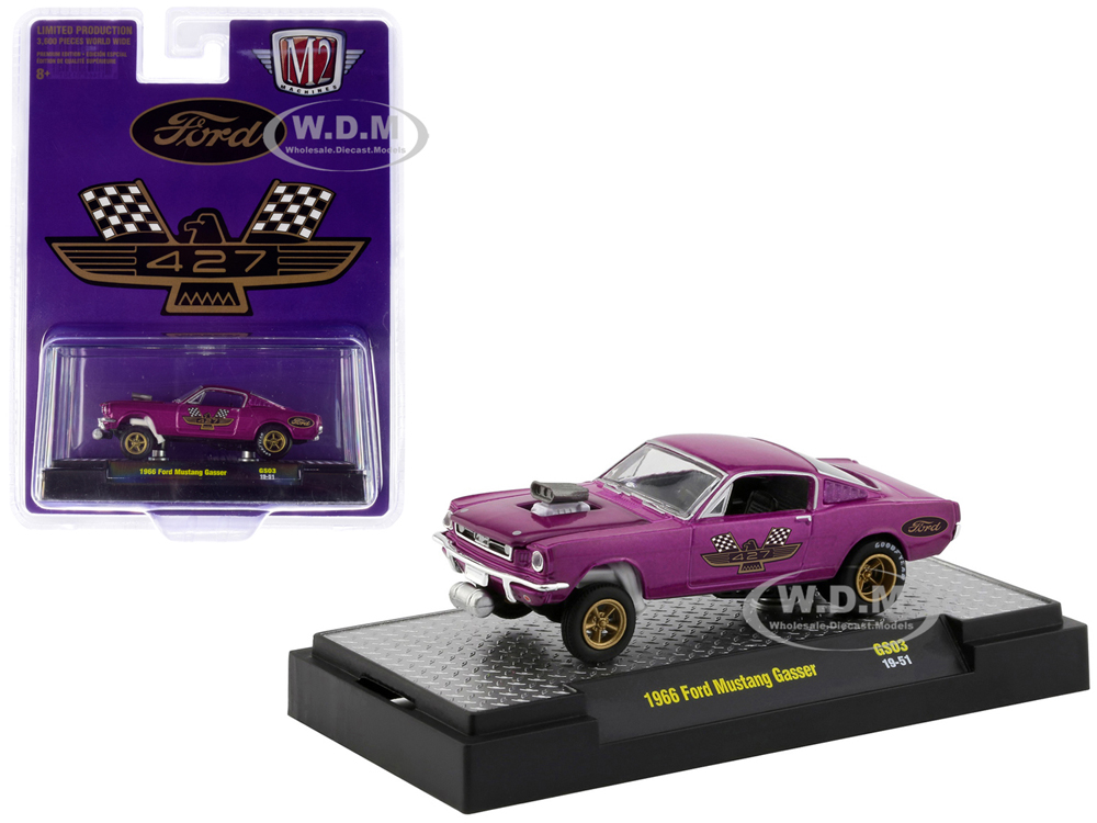 Image of 1966 Ford Mustang Gasser Purple Metallic with Gold Wheels "427" "Hobby Exclusive" Limited Edition to 3600 pieces Worldwide 1/64 Diecast Model Car by