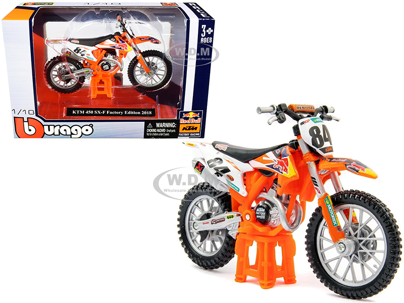 Image of KTM 450 SX-F 84 "Red Bull" Factory Edition 2018 1/18 Diecast Motorcycle Model by Bburago