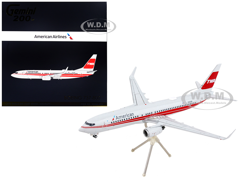 Boeing 737-800 Commercial Aircraft American Airlines - Trans World Airlines Gray with Red Stripes Gemini 200 Series 1/200 Diecast Model Airplane by GeminiJets