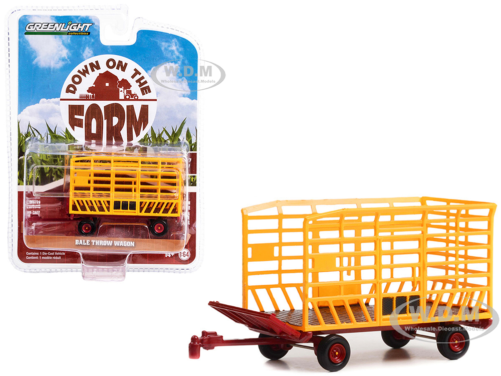 Bale Throw Wagon Yellow and Red "Down on the Farm" Series 7 1/64 Diecast Model by Greenlight