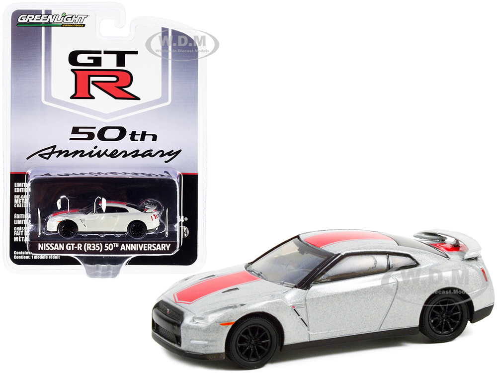 Nissan GT-R (R35) Pearl Off White with Red Stripes "GT-R 50th Anniversary" "Anniversary Collection" Series 13 1/64 Diecast Model Car by Greenlight