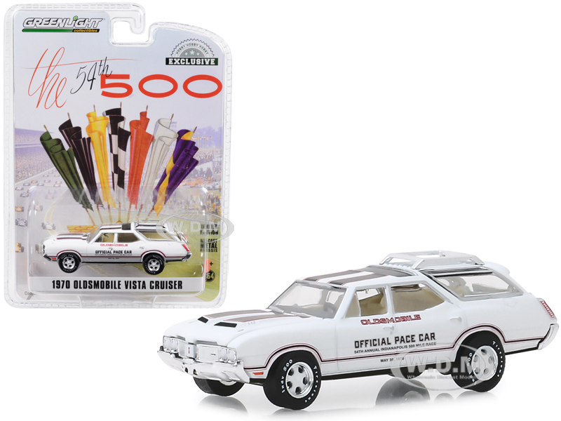 1970 Oldsmobile Vista Cruiser White 54th Annual Indianapolis 500 Mile Race Oldsmobile Official Pace Car Hobby Exclusive 1/64 Diecast Model Car by Greenlight