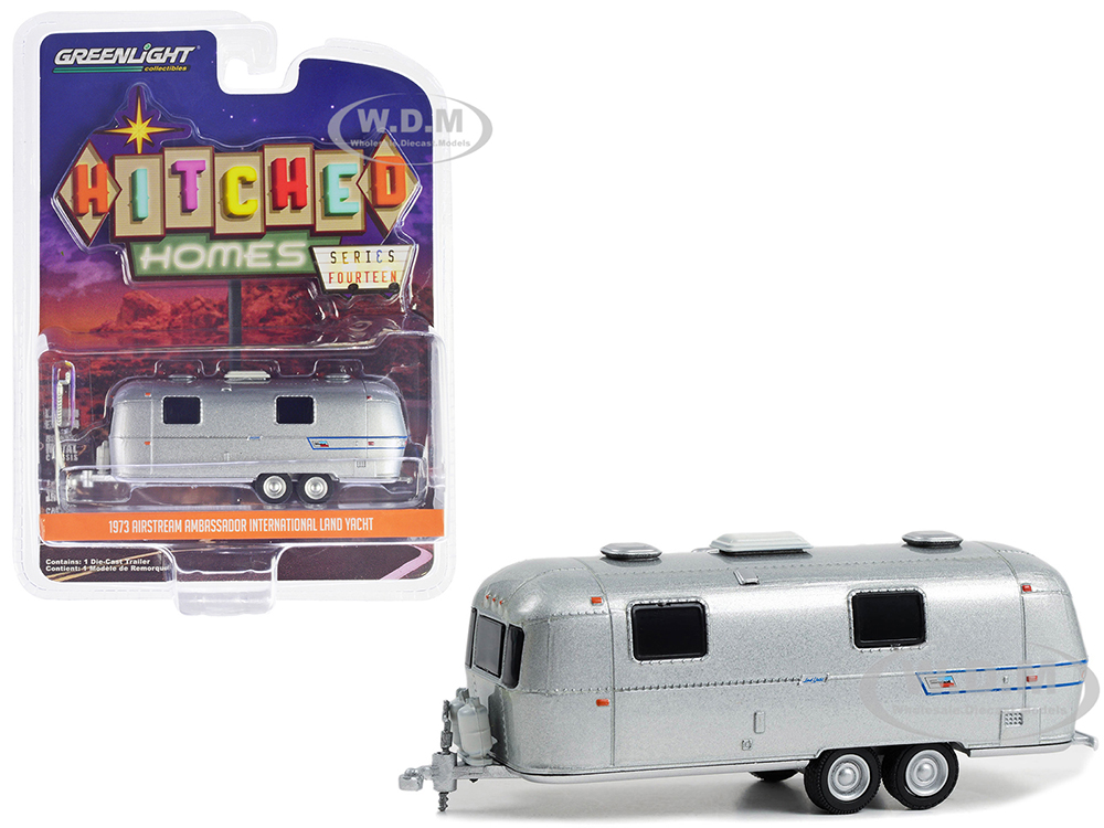1973 Airstream Ambassador International Land Yacht Travel Trailer Silver Metallic "Hitched Homes" Series 14 1/64 Diecast Model by Greenlight