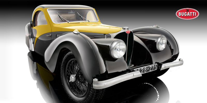 1937 Bugatti Type 57SC Atalante Yellow/Black Limited to 500pc 1/12 Diecast Model Car by Bauer