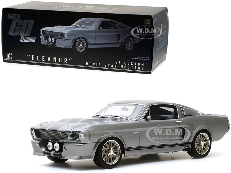 Image of 1967 Ford Mustang Custom "Eleanor" Silver with Black Stripes "Gone in 60 Seconds" (2000) Movie "Bespoke Collection" 1/12 Model Car by Greenlight