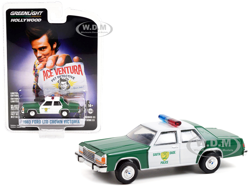 1983 Ford LTD Crown Victoria Green and White "Miami-Dade Police Department" "Ace Ventura Pet Detective" (1994) Movie "Hollywood Series" Release 33 1/