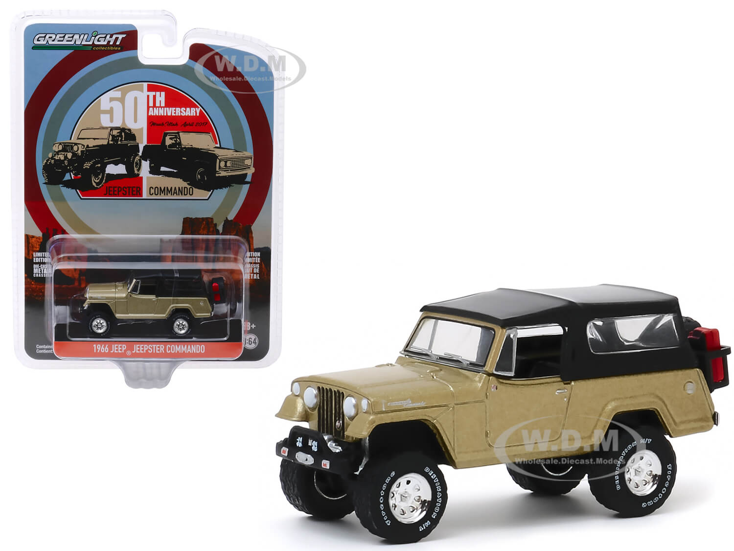 1966 Jeep Jeepster Commando Gold Metallic With Black Top Moab Utah (april 2017) "50th Anniversary" "anniversary Collection" Series 10 1/64 Diecast Mo