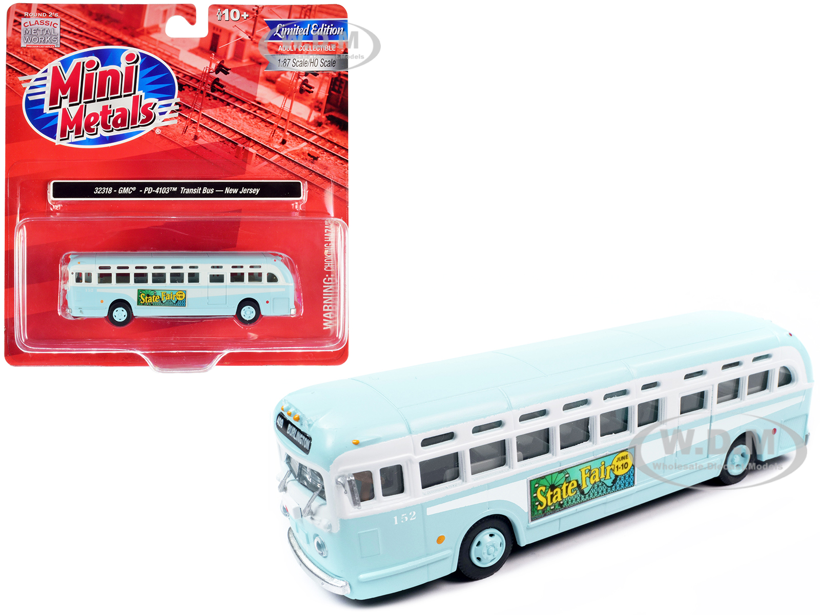 GMC PD-4103 Transit Bus #152 Light Blue Burlington New Jersey 1/87 (HO) Scale Model by Classic Metal Works