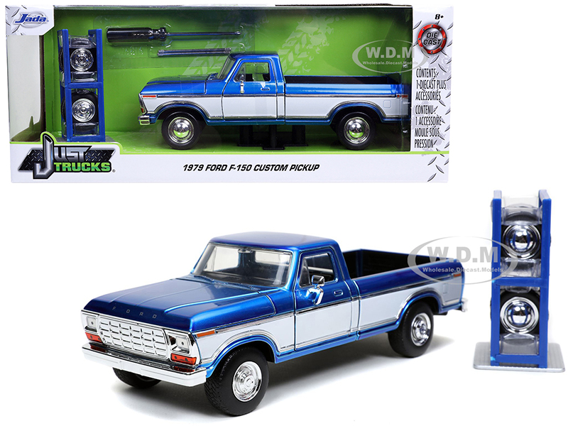 1979 Ford F-150 Custom Pickup Truck Candy Blue and White with Extra Wheels "Just Trucks" Series 1/24 Diecast Model Car by Jada