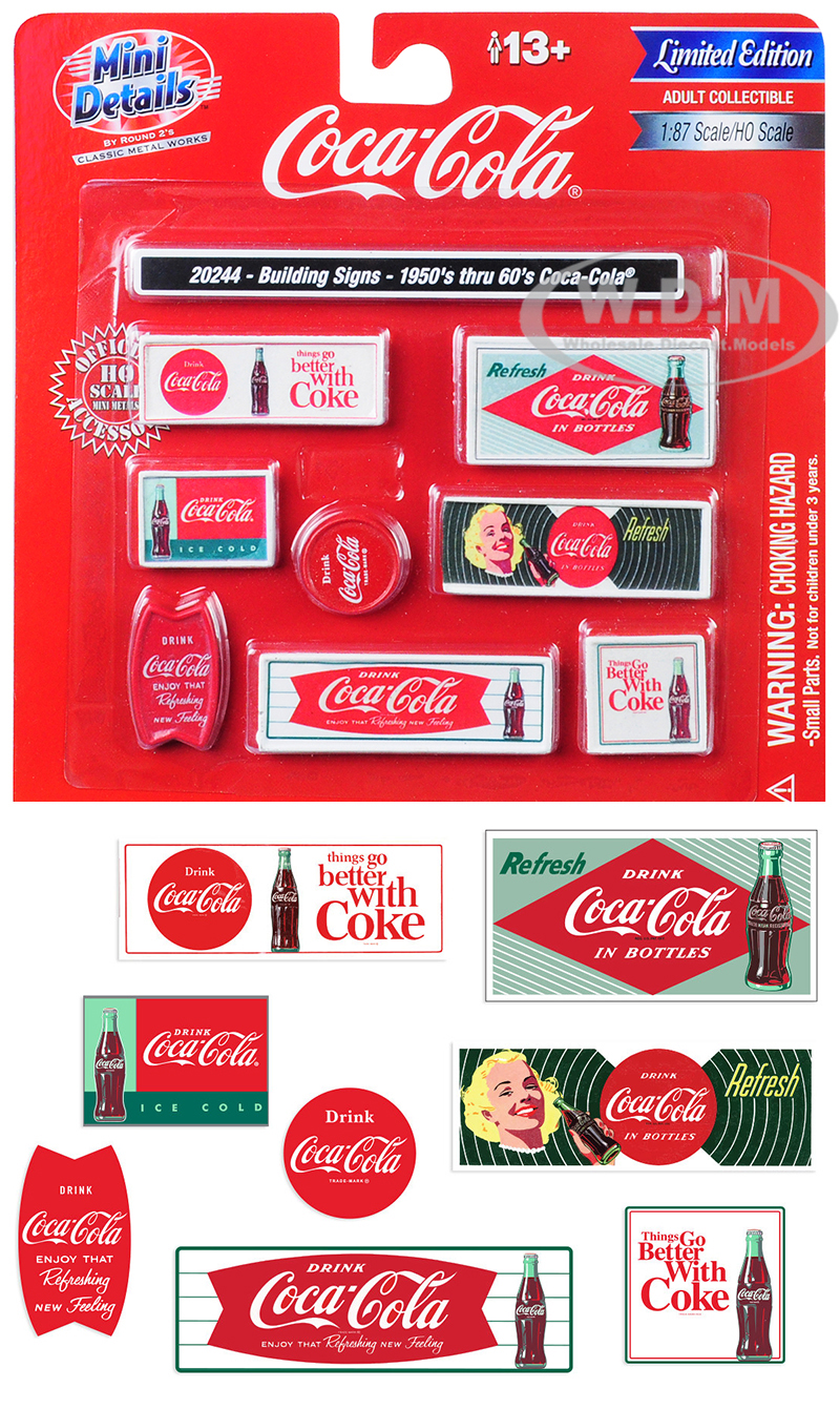1950s Thru 60s "Coca-Cola" Building Signs for 1/87 (HO) Scale Models by Classic Metal Works