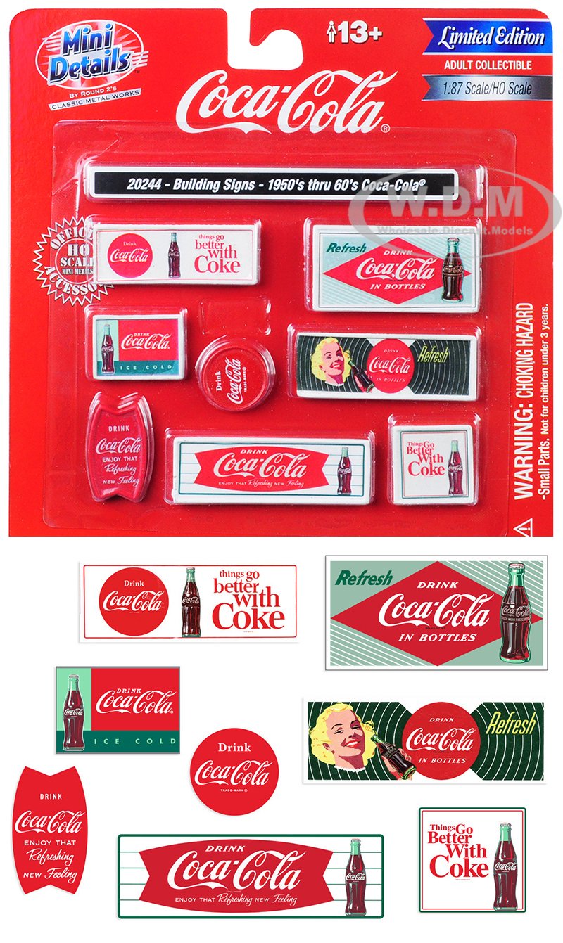 Image of 1950s Thru 60s "Coca-Cola" Building Signs for 1/87 (HO) Scale Models by Classic Metal Works