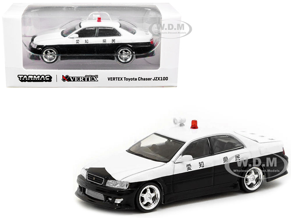 Toyota Vertex Chaser JZX100 RHD (Right Hand Drive) Japanese Police Black and White Global64 Series 1/64 Diecast Model Car by Tarmac Works
