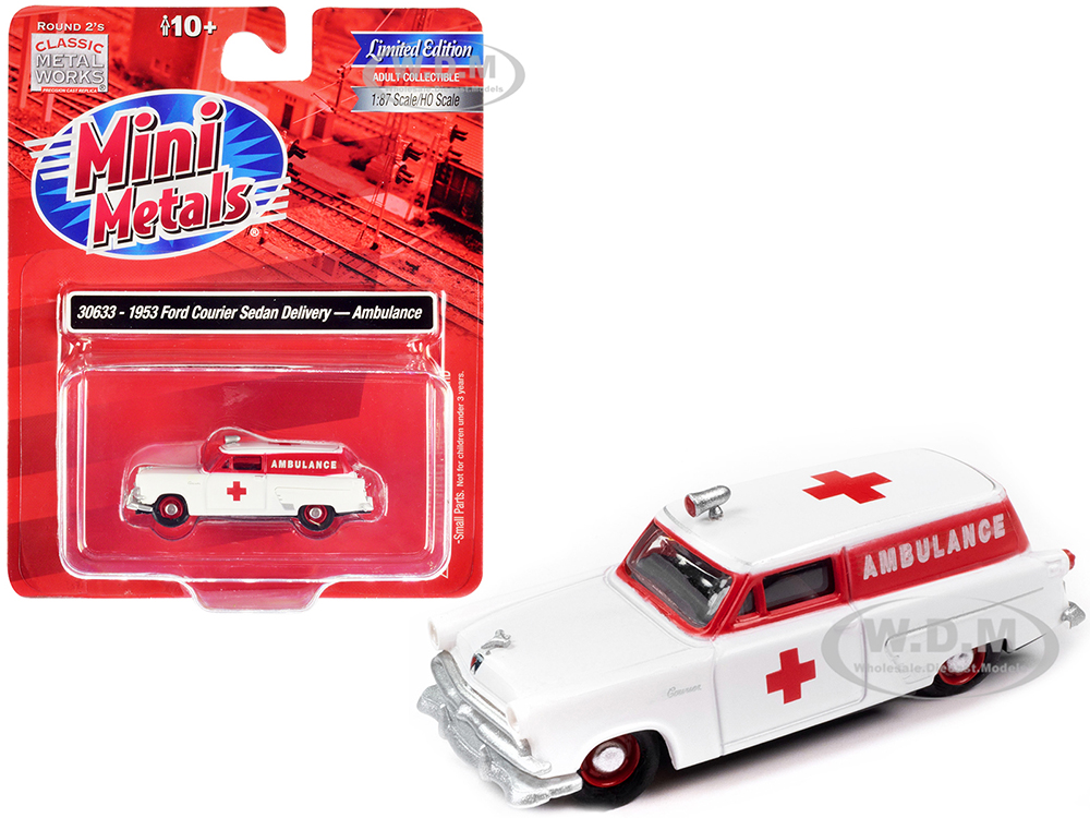 1953 Ford Courier Sedan Delivery Ambulance Red and White 1/87 (HO) Scale Model Car by Classic Metal Works