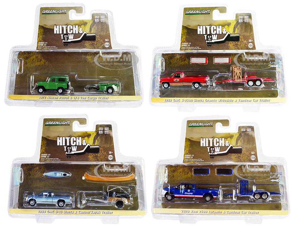 "Hitch &amp; Tow" Set of 4 pieces Series 25 1/64 Diecast Model Cars by Greenlight