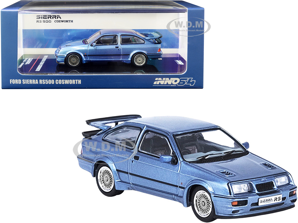 1986 Ford Sierra RS500 Cosworth RHD (Right Hand Drive) Moonstone Blue Metallic with Extra Wheels 1/64 Diecast Model Car by Inno Models
