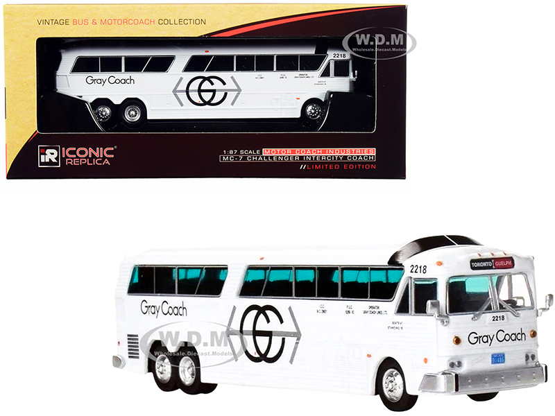 MCI MC-7 Challenger Intercity Coach Bus White Gray Coach Toronto - Guelph (Canada) Vintage Bus & Motorcoach Collection 1/87 (HO) Diecast Model by Iconic Replicas