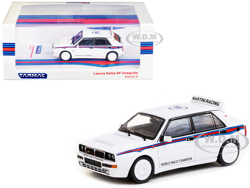 Lancia Delta HF Integrale White With Red And Blue Stripes Martini 6 - World Rally Champion Road64 Series 1/64 Diecast Model Car By Tarmac Works