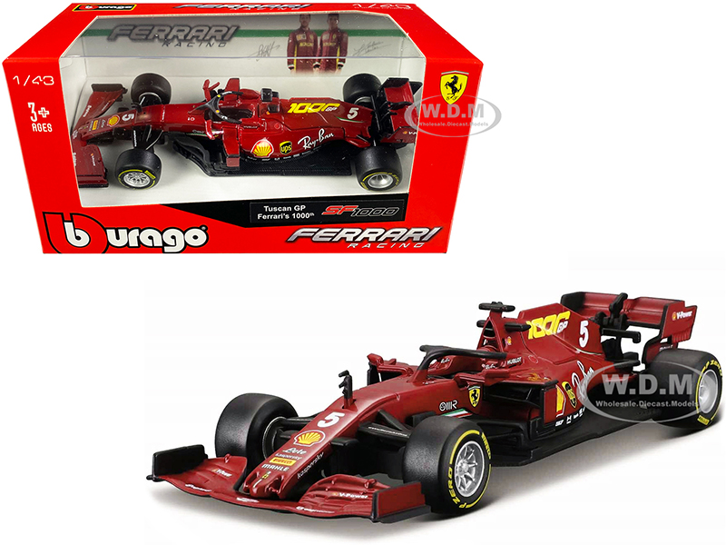 Ferrari SF1000 #5 Sebastian Vettel Tuscan GP Formula One F1 (2020) Ferraris 1000th Race 1/43 Diecast Model Car by Bburago