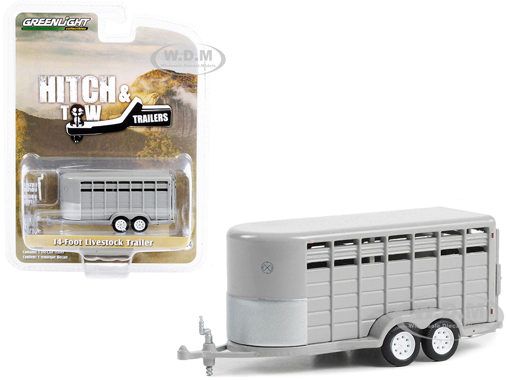 14-Foot Livestock Trailer Gray "Hitch &amp; Tow Trailers" Series 1/64 Diecast Model by Greenlight