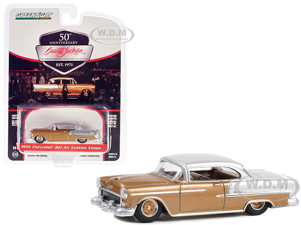 1955 Chevrolet Bel Air Custom Coupe Rose Gold Metallic and Silver Metallic with Gold Interior (Lot #1275.1) Barrett Jackson Scottsdale Edition Series 12 1/64 Diecast Model Car by Greenlight
