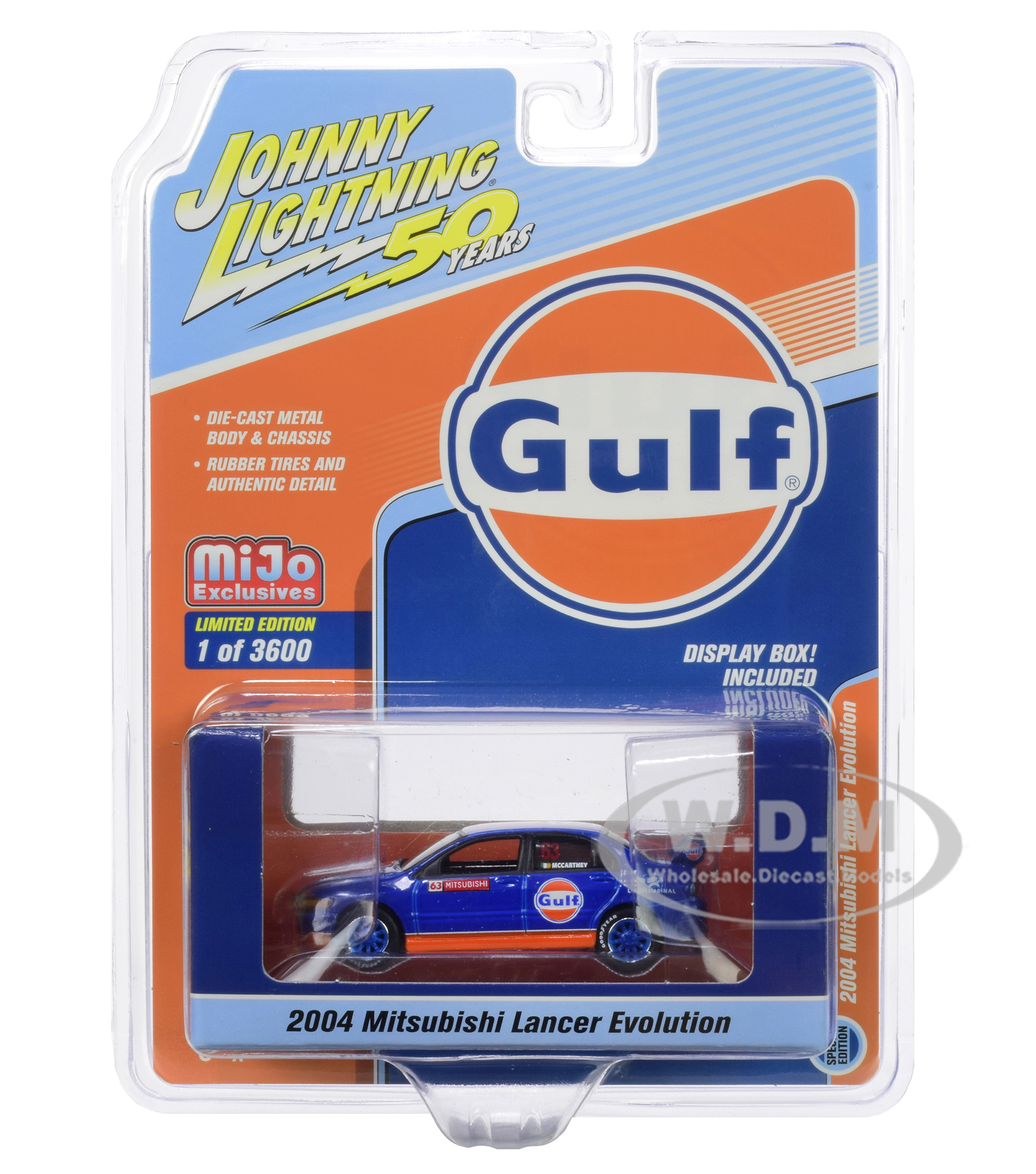 2004 Mitsubishi Lancer Evolution 63 McCartney "Gulf Oil" Dark Blue "Johnny Lightning 50th Anniversary" Limited Edition to 3600 pieces Worldwide 1/64