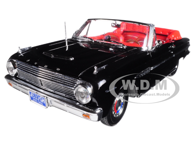 Image of 1963 Ford Falcon Open Convertible Raven Black 1/18 Diecast Model Car by Sunstar