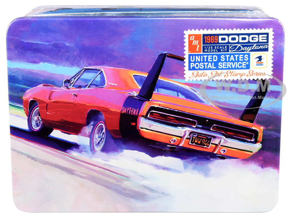 Skill 2 Model Kit 1969 Dodge Charger Daytona "USPS" (United States Postal Service) Themed Collectible Tin 1/25 Scale Model by AMT