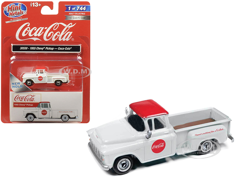 Image of 1955 Chevrolet Pickup Truck "Coca Cola" White with Red Top 1/87 (HO) Scale Model Car by Classic Metal Works