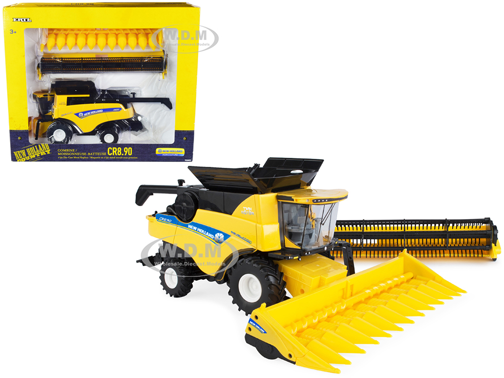 New Holland CR8.90 Combine Yellow with Corn Head and Draper Head "New Holland Agriculture" Series 1/32 Diecast Model by ERTL TOMY