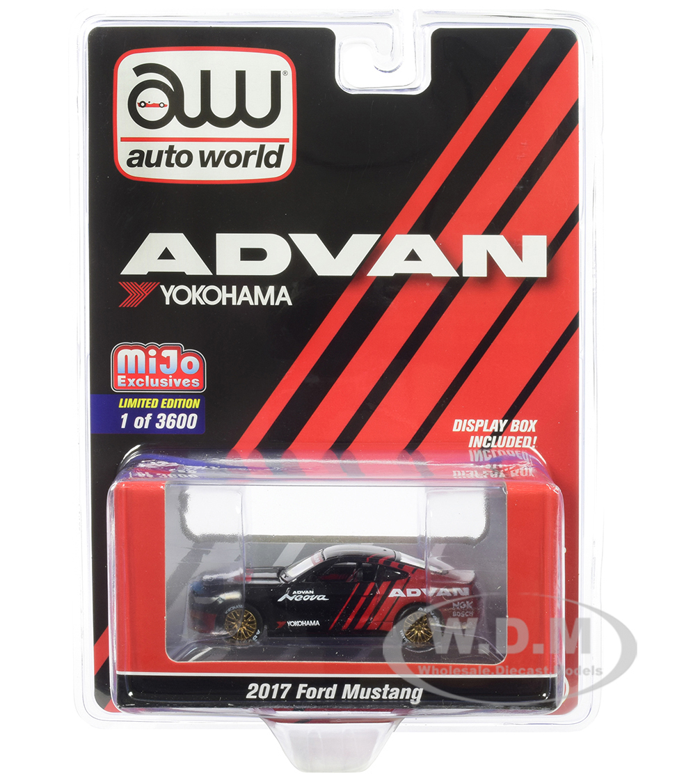 2017 Ford Mustang ADVAN Yokohama Red and Black Limited Edition to 3600 pieces Worldwide 1/64 Diecast Model Car by Auto World