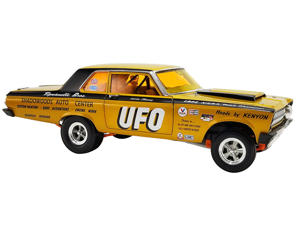 1965 Plymouth AWB (Altered Wheel Base) Gold Metallic with Graphics and Orange-Tinted Windows 