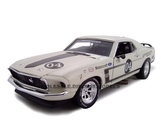 1969 Ford Mustang Boss 302 Racer White #4 1/24 Diecast Car by Unique Replicas
