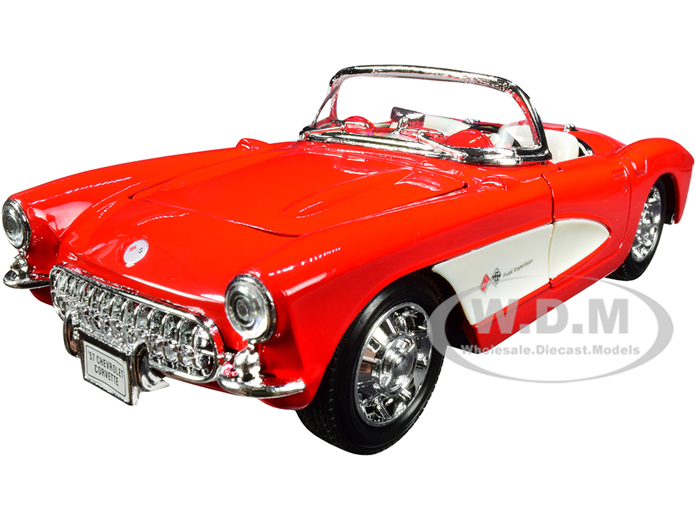 1957 Chevrolet Corvette Convertible Red and White with White Interior "NEX Models" 1/24 Diecast Model Car by Welly