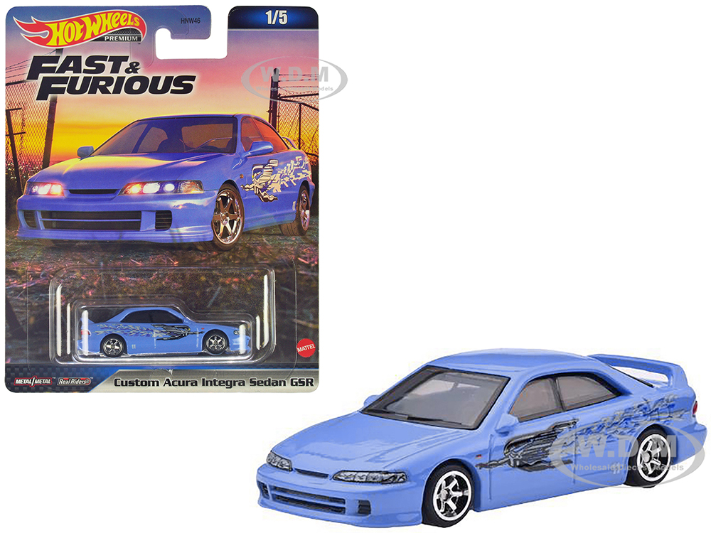 Acura Integra Sedan GSR Custom Blue with Graphics The Fast and The Furious (2001) Movie Fast & Furious Series Diecast Model Car by Hot Wheels