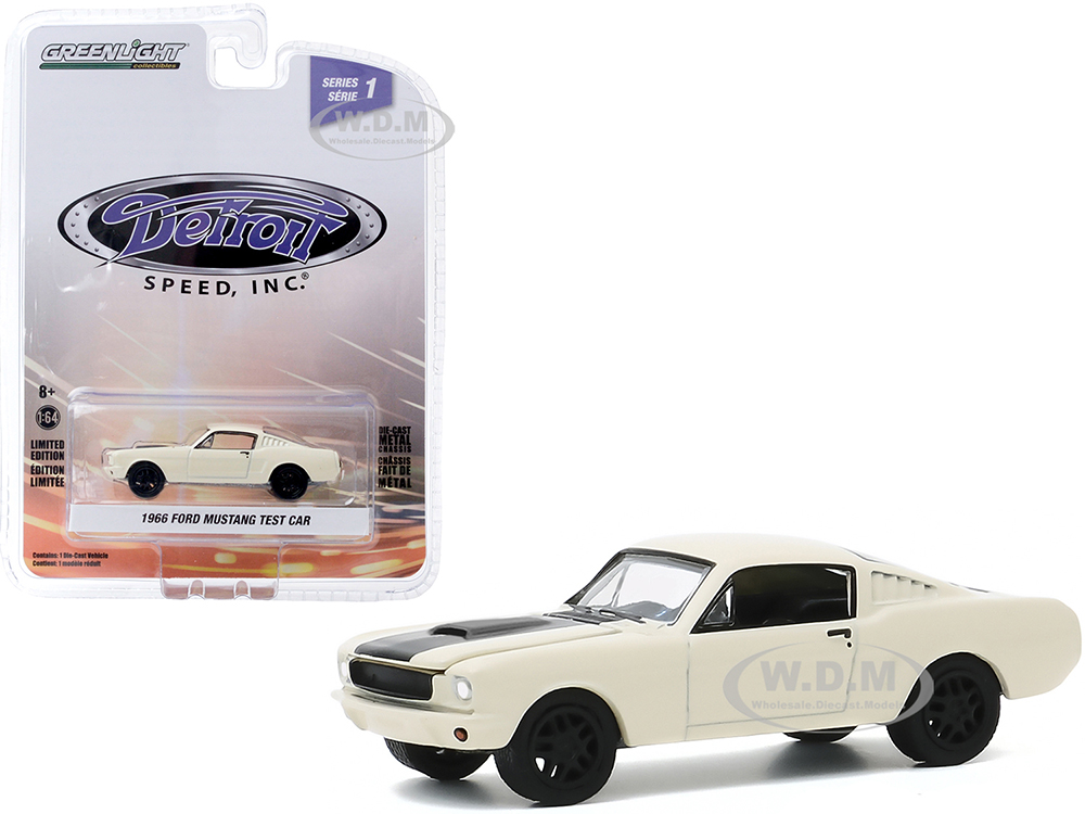 1966 Ford Mustang Fastback Test Car Cream with Black Stripe Detroit Speed Inc. Series 1 1/64 Diecast Model Car by Greenlight